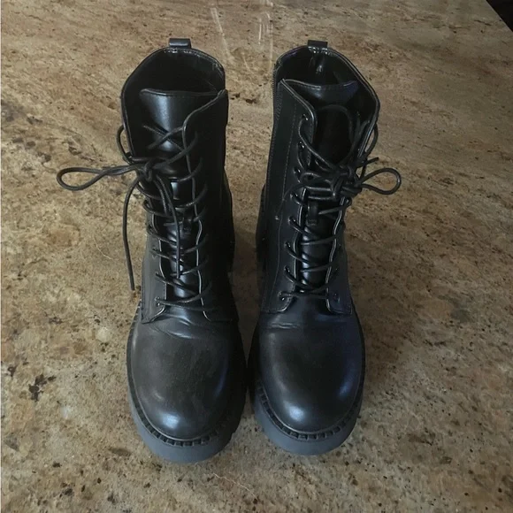 Madden Girl Black Lace-Up Boots - Picture 1 of 8